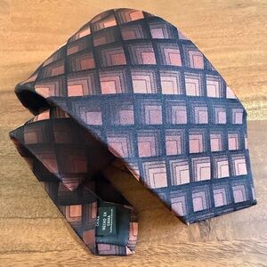 Elegant 100%Silk Via Europa Fine Neckwear Black Brown and Peach Geometric Tie